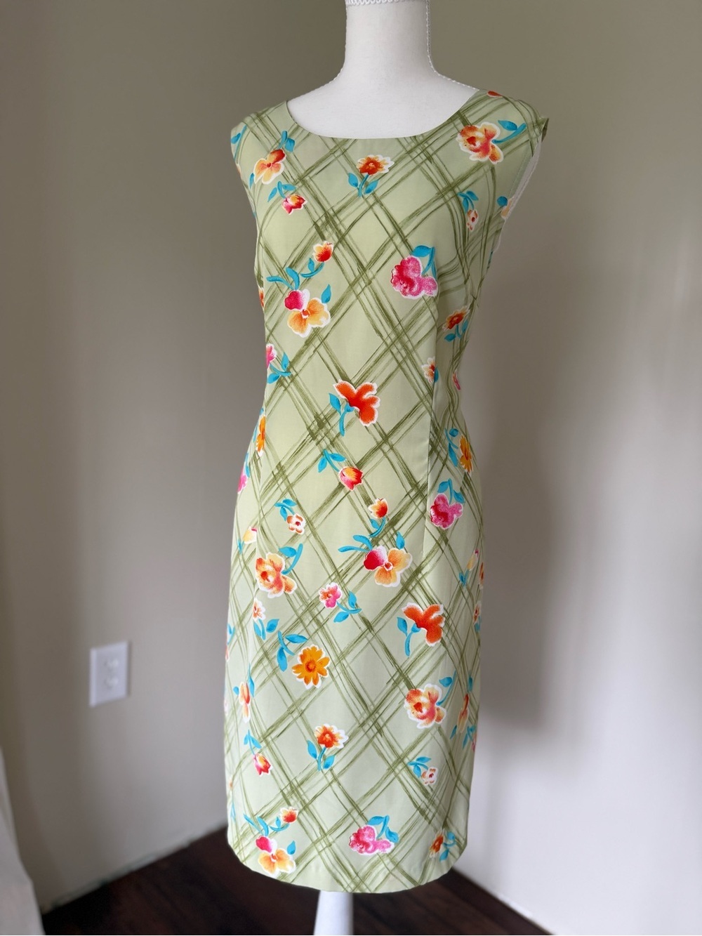 Vintage Floral Dress Kathi Lee Collection Green Orange Pink Blue Blooms Size 12 - Picture 2 of 6